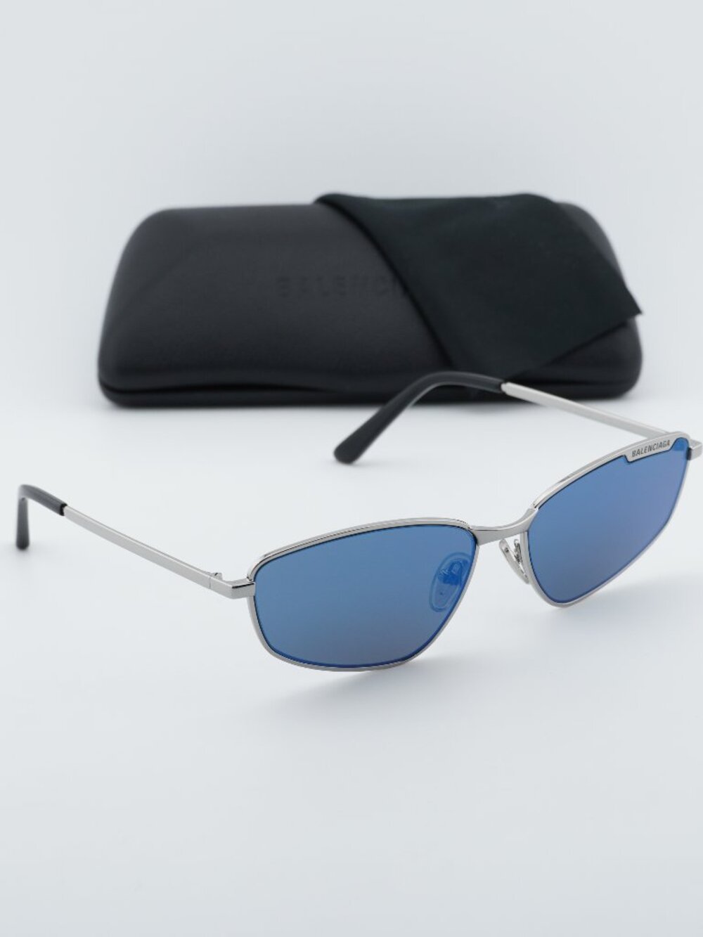 Balenciaga BB0277S 003 Unisex Rectangle Sunglasses - Ruthenium / Blue